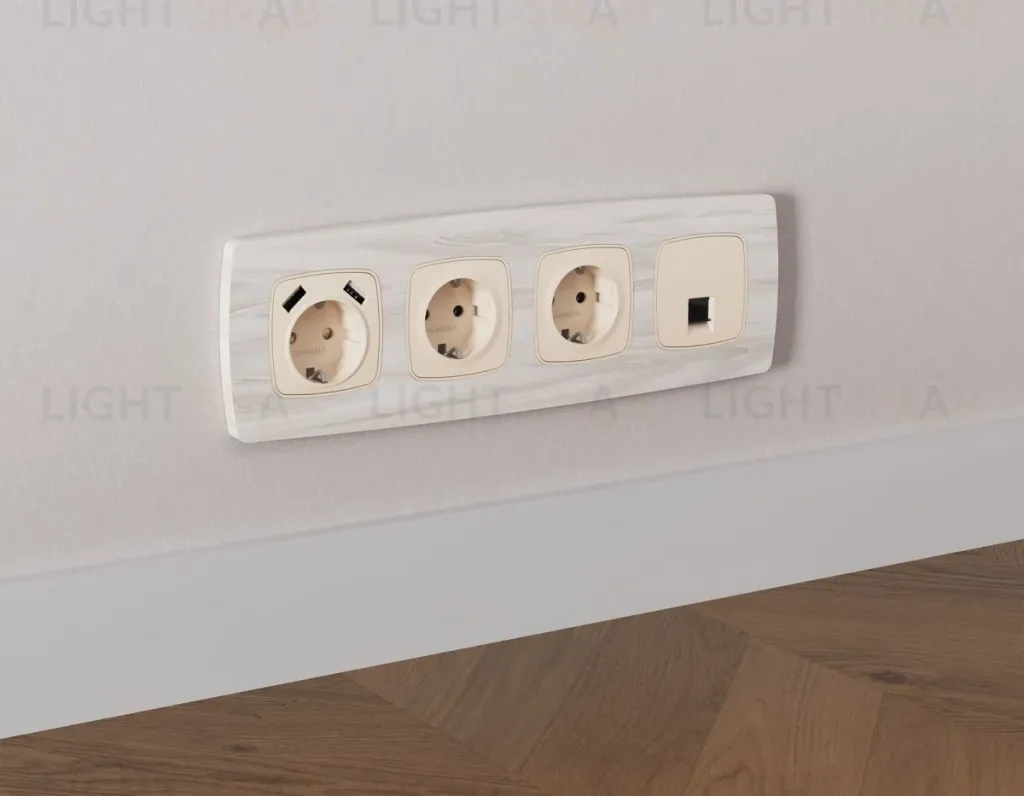 Комплект механизма компьютерной розетки Ambrella Volt RJ-45 (8P8C) CAT6A экранированной с автоматической защитной шторкой OMEGA MO332005 Бежевый матовый QUANT (OP3320, VM185) MO332005