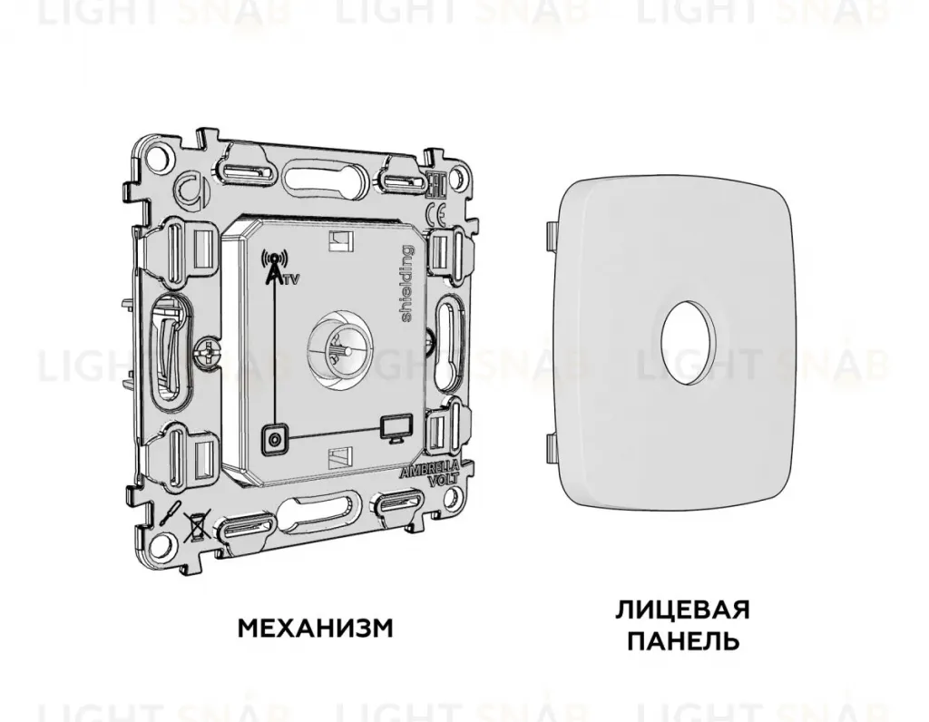 Комплект механизма TV розетки Ambrella Volt оконечной экранированной 5-1000MHz 3dB OMEGA MO333005 Бежевый матовый QUANT (OP3330, VM199) MO333005