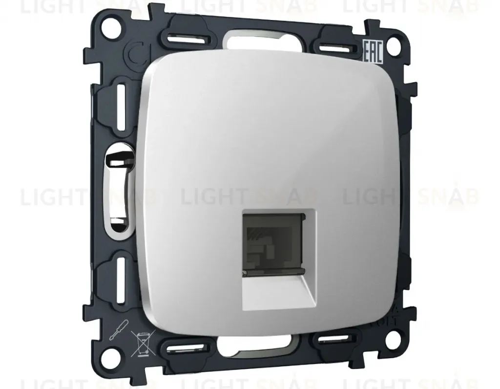 Комплект механизма компьютерной розетки Ambrella Volt RJ-45 (8P8C) CAT6A экранированной с автоматической защитной шторкой OMEGA MO412005 Серебро глянец QUANT (OP4120, VM185) MO412005