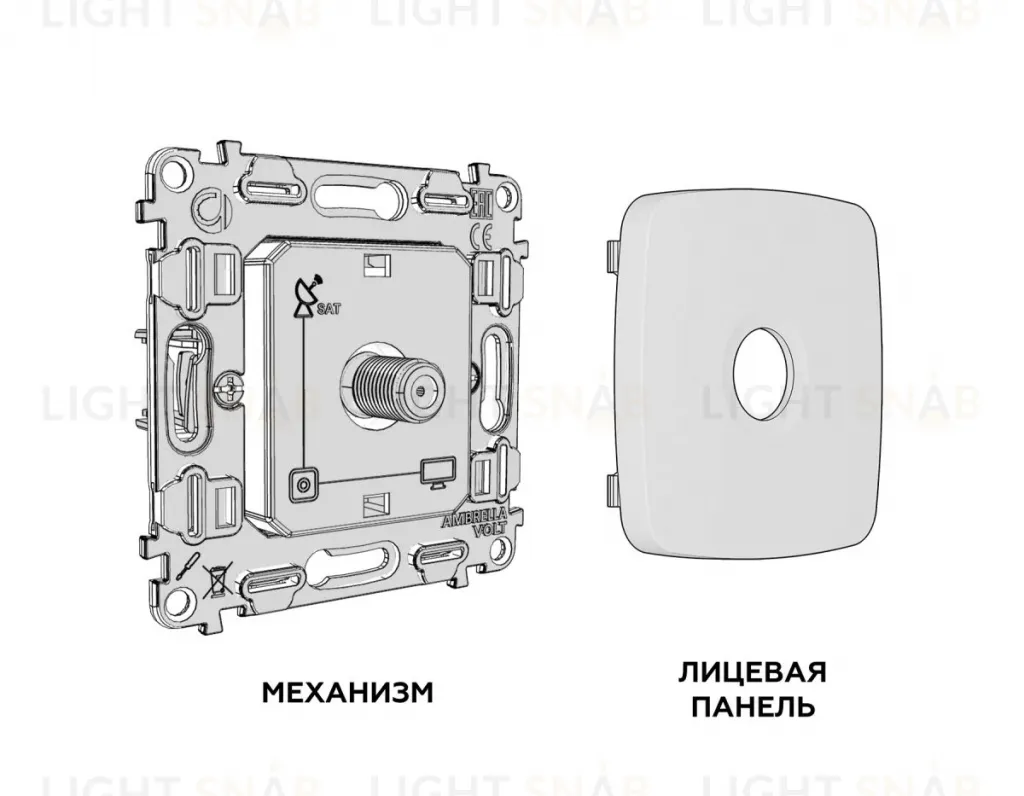 Комплект механизма TV розетки Ambrella Volt SAT 5-2400MHz 3.5dB OMEGA MO513050 Сталь матовый QUANT (OP5130, VM215) MO513050