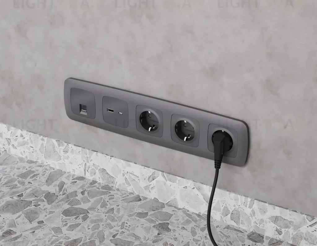 Комплект механизма компьютерной розетки Ambrella Volt RJ-45 (8P8C) CAT6A экранированной с автоматической защитной шторкой OMEGA MO662005 Антрацит серый QUANT (OP6620, VM185) MO662005