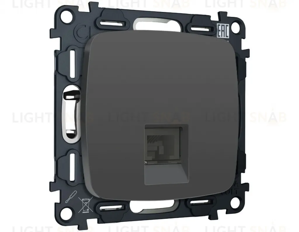 Комплект механизма компьютерной розетки Ambrella Volt RJ-45 (8P8C) CAT6A экранированной с автоматической защитной шторкой OMEGA MO912005 Графит soft touch QUANT (OP9120, VM185) MO912005