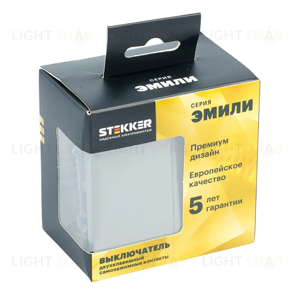 Выключатель 2-клавишный (механизм) СЗК Stekker Эмили 250В 10АRSW10-5104-10ZK платиново-серый soft touch 50239 50239
