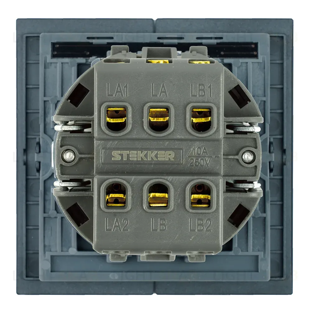 Переключатель 2-клавишный (механизм) Stekker Мия 250В 10А RSW10-3107-05 черный бархат 50448 50448