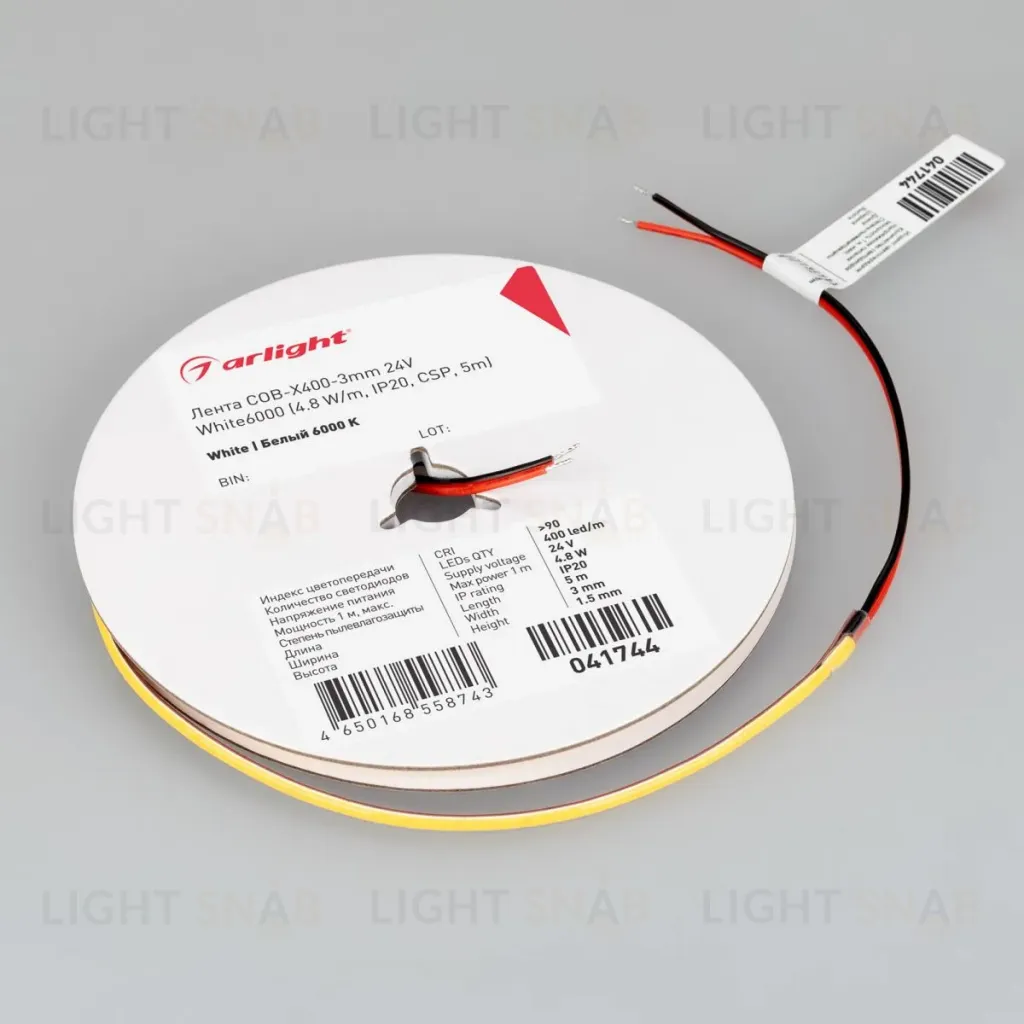 Светодиодная лента Arlight COB-X400-3mm 24V White6000 (4.8 W/m, IP20, 5m)  041744(1) 041744(1)
