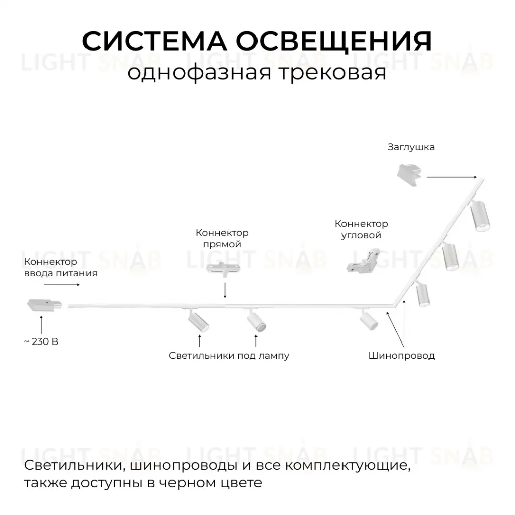 Шинопровод однофазный накладной/подвесной Apeyron в комплекте крепеж, токоввод, заглушка R45-06 R45-06