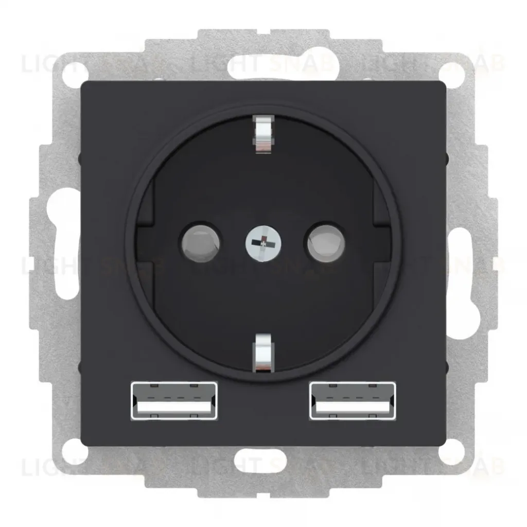 SO + USB Розетка A+A, 5В/2,4А, 2х5В/1,2 А, механизм Systeme Electric AtlasDesign Карбон ATN001030 ATN001030