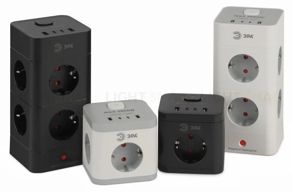 Сетевой фильтр ЭРА TWR-8es-1,5m-4USB-B башня с защитой заземлением с выключателем 8 розеток+4xUSBA+C 1,5м 16А черный Б0069072 Б0069072