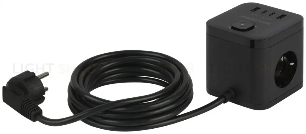 Сетевой фильтр ЭРА CUBE-3es-1,5m-4USB-B куб с заземлением с выключателем 3 розетки+4xUSBA+C 1,5м 16А черный Б0069074 Б0069074