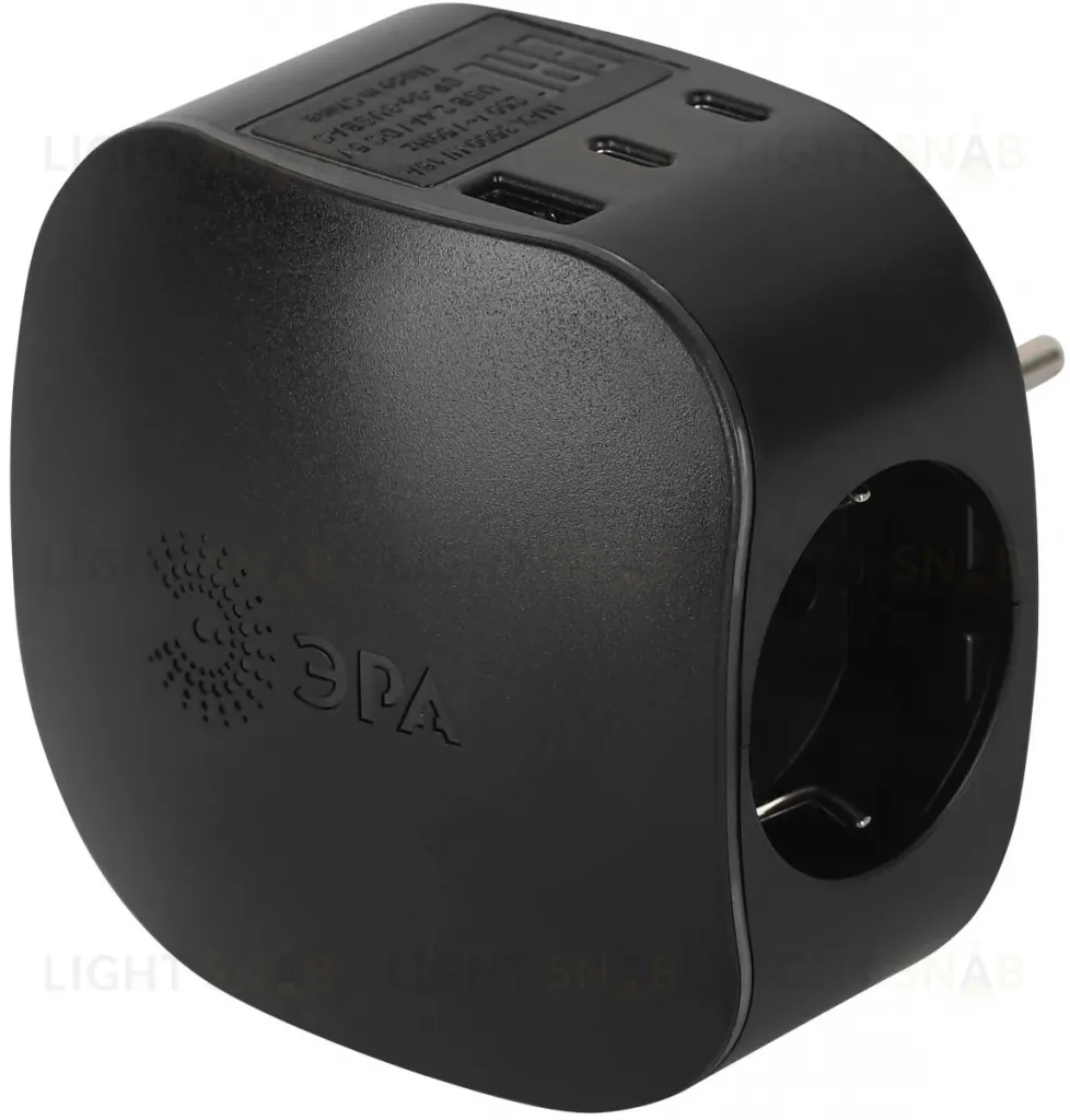 Разветвитель электрический ЭРА SP-3e-3USBAC-B на 3 розетки + 3 USB A+C с заземлением со шторками 16А черный Б0069082 Б0069082