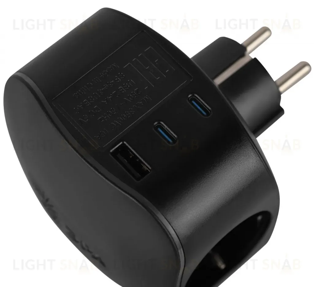 Разветвитель электрический ЭРА SP-3e-3USBAC-B на 3 розетки + 3 USB A+C с заземлением со шторками 16А черный Б0069082 Б0069082