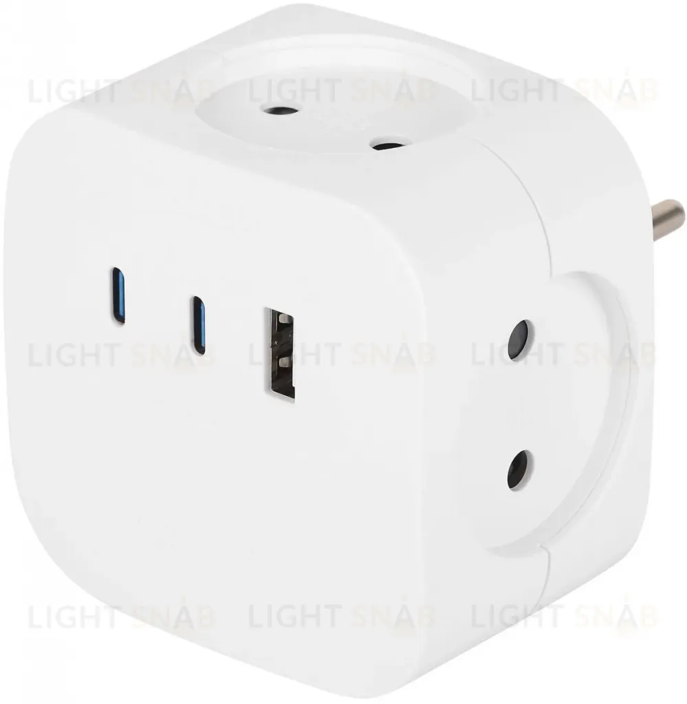 Разветвитель электрический ЭРА SP-4-3USBAC-W на 4 розетки + 3 USB A+C со шторками 10А белый Б0069083 Б0069083