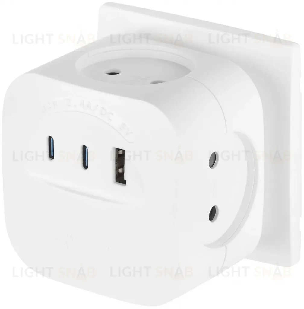 Разветвитель электрический ЭРА SP-4-3USBAC-W на 4 розетки + 3 USB A+C со шторками 10А белый Б0069083 Б0069083