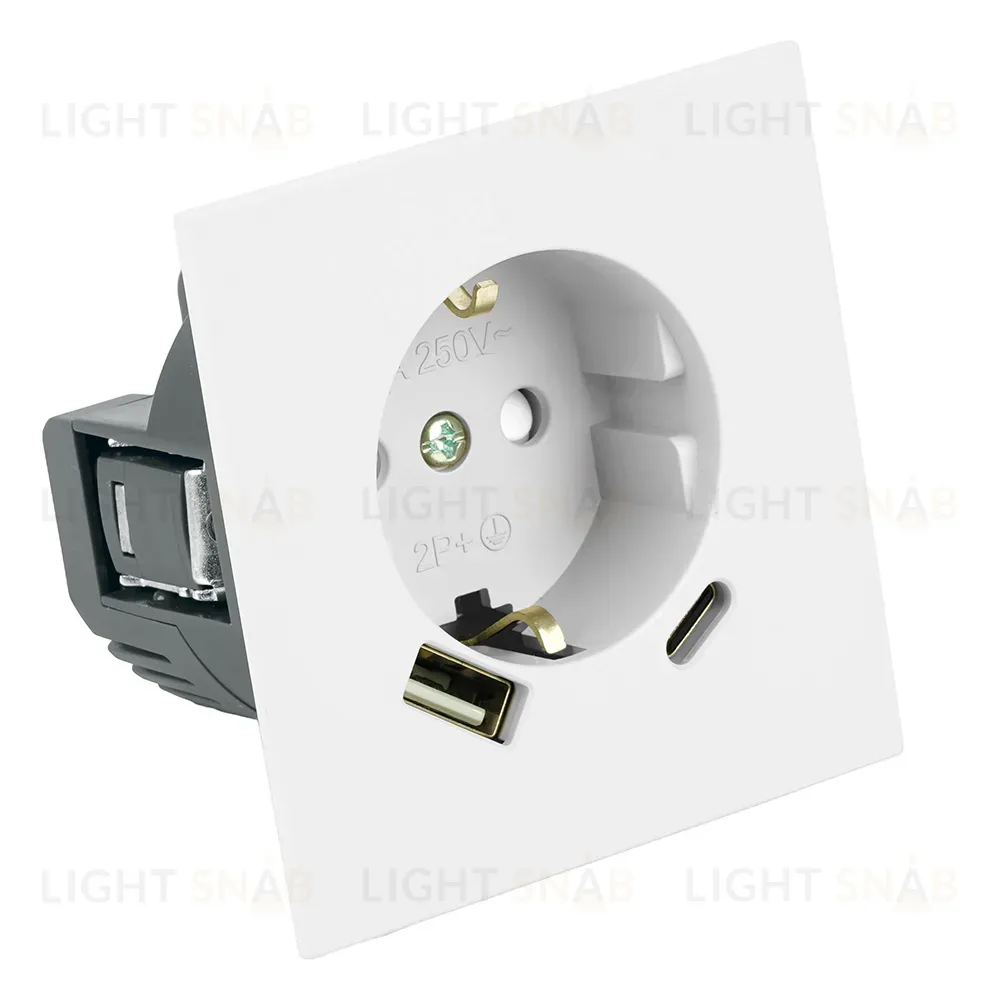 Розетка 1-местная 16А + USB + Type C (механизм) Stekker 250В 20W Мия RST16-3119-01 50438 50438