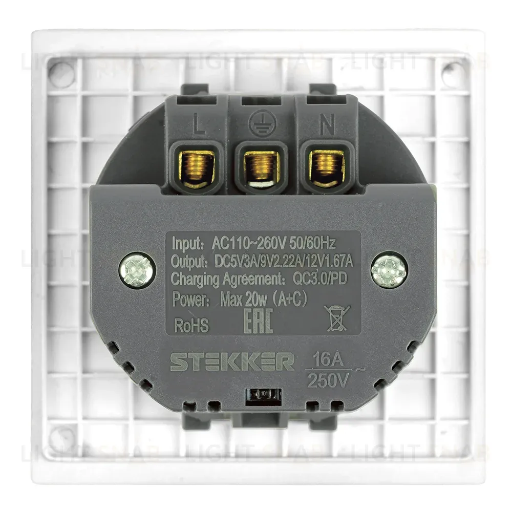 Розетка 1-местная 16А + USB + Type C (механизм) Stekker 250В 20W Мия RST16-3119-01 50438 50438