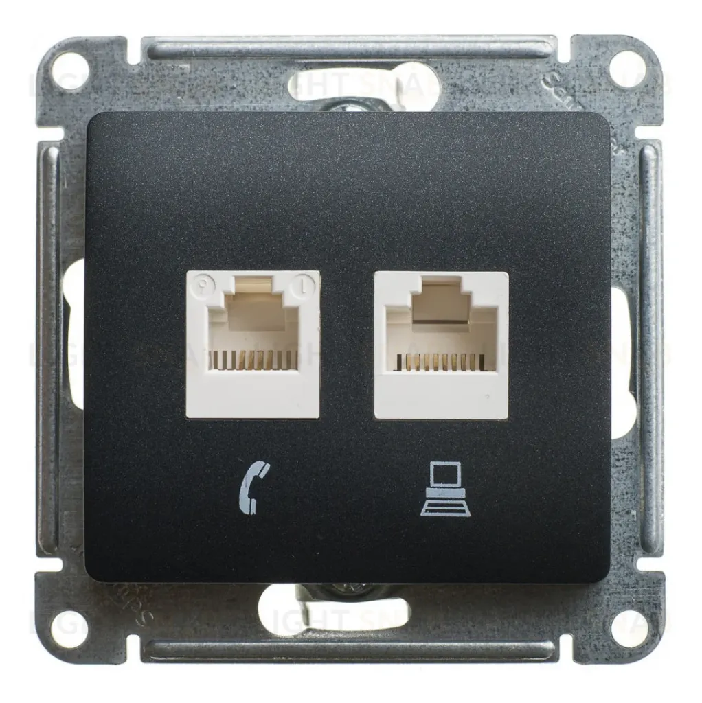 Розетка 2-ая компьютерная RJ45+RJ45, кат.5E Systeme Electric Glossa Антрацит GSL000785KK GSL000785KK