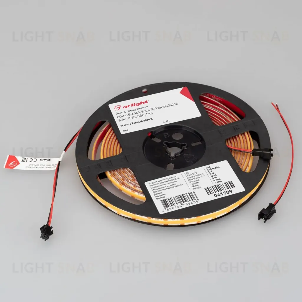 Светодиодная лента Arlight герметичная COB-SE-X360-8mm 5V Warm3000 (5 W/m, IP65, 5m)  041709(1) 041709(1)