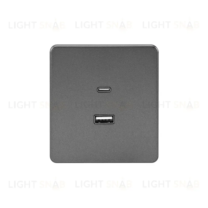 Розетка ROUND USB-A+Type-C 3А с функцией быстрой зарядки титан KRANZ KR-78-0734-2 KR-78-0734-2