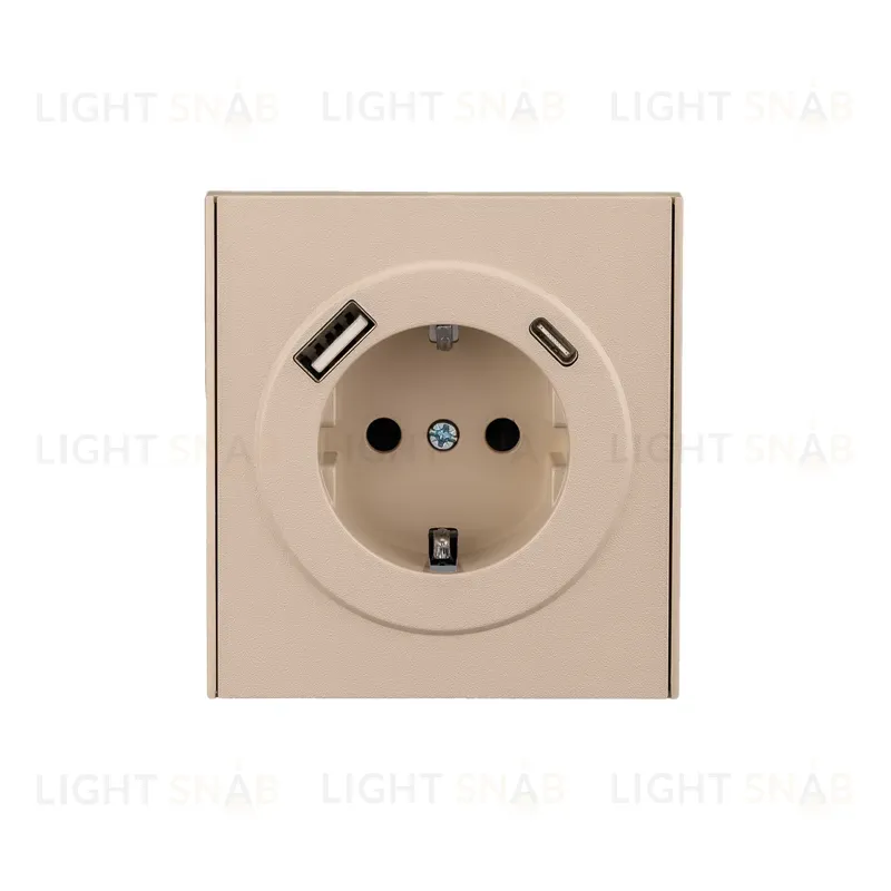 Розетка STRONG 1-ая с/з с/у з/ш 16А с USB A+C быстрой зарядки 5В/3А шелк KRANZ KR-78-0704-8 KR-78-0704-8