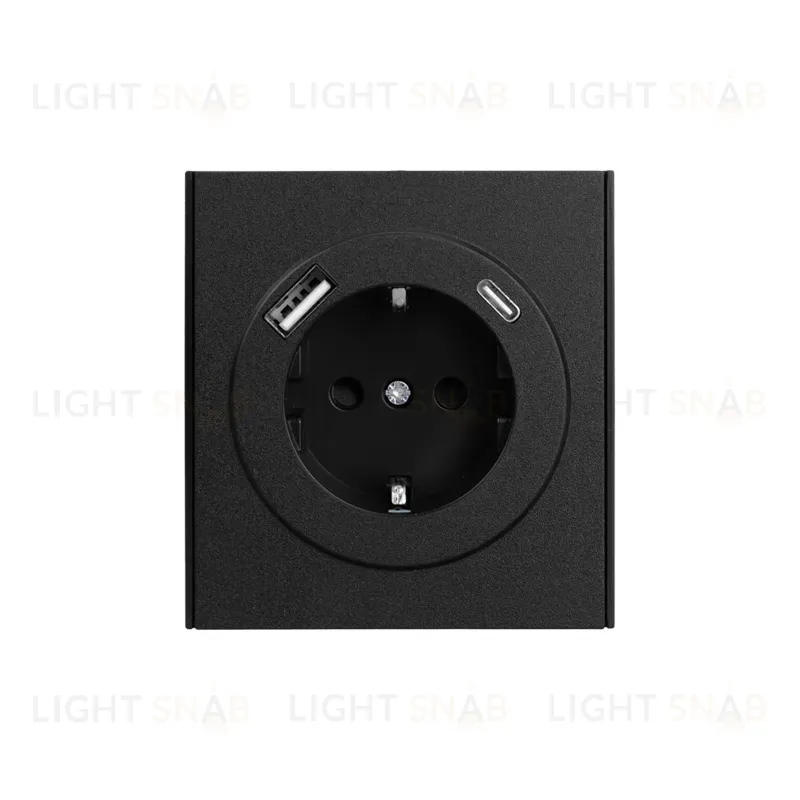 Розетка STRONG 1-ая с/з с/у з/ш 16А с USB A+C быстрой зарядки 5В/3А антрацит KRANZ KR-78-0704-5 KR-78-0704-5