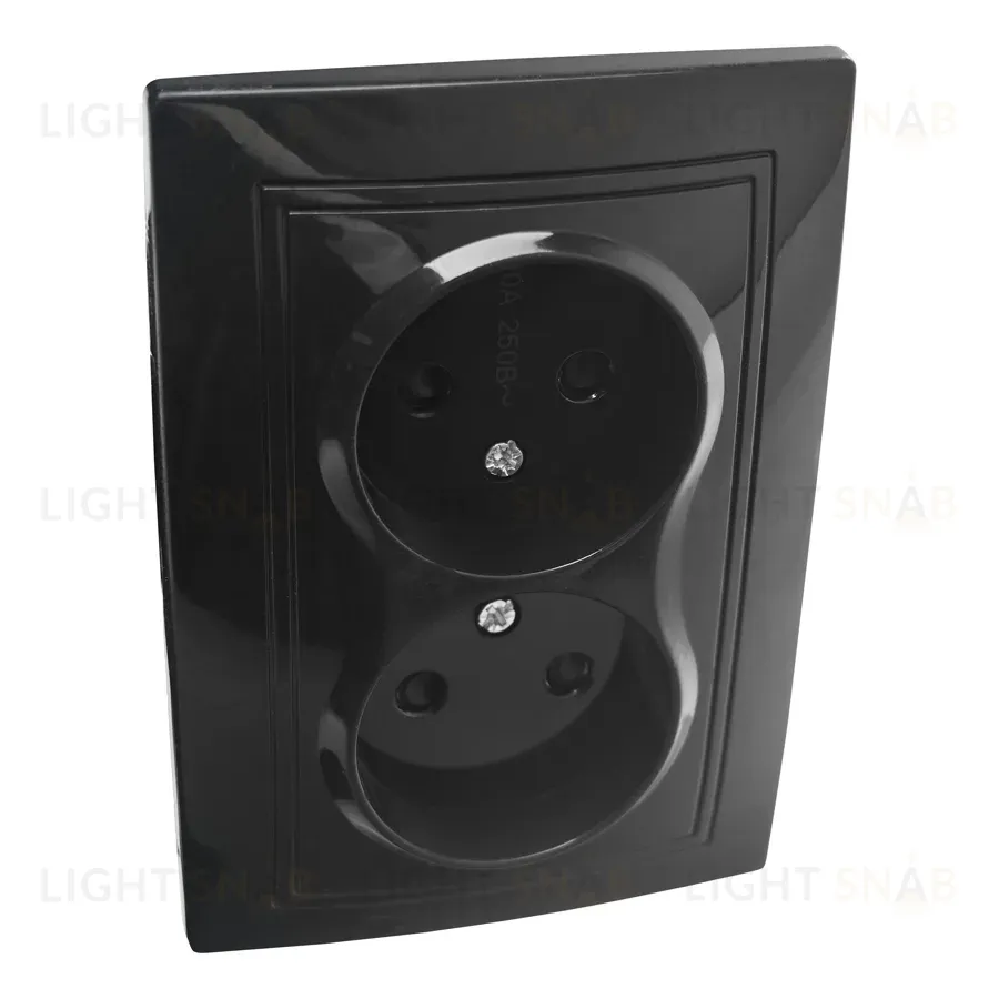 Розетка 2П двойная с защ. шт. скрытой установки 16А 250В IP20, черная (керамика) "Дельта" General 477318 477318