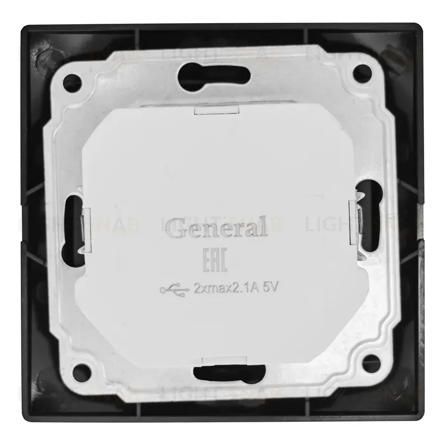 Розетка 2П+З с защ. шт. 16А 250В + USB порт Tape-A 2,1А 5В IP20, черная "Дельта" General 477326 477326