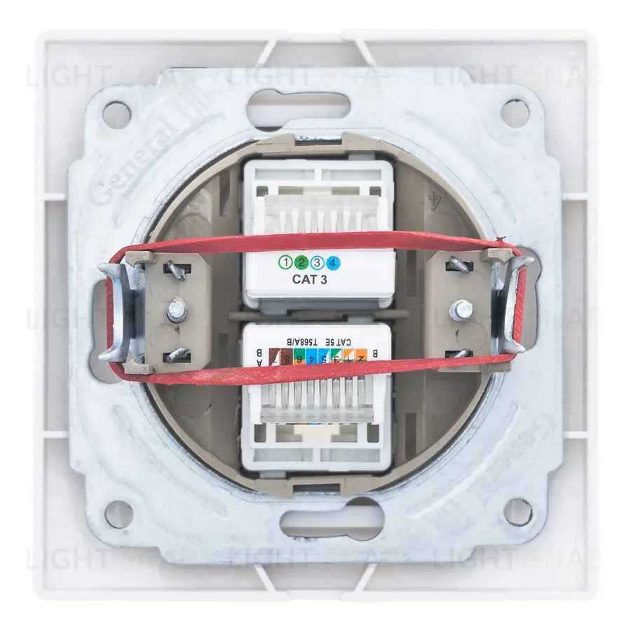 Розетка телефонная RJ11 + компьютерная RJ45 скрытой установки IP20, белая "Дельта" General 477229 477229