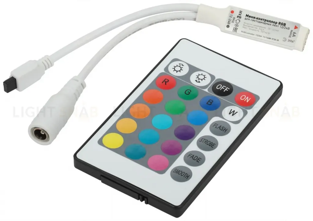 Контроллер Эра RGBController-12/24V-72/144W-IP20-IR мини для светодиодной ленты с ИК пультом Б0061110 Б0061110