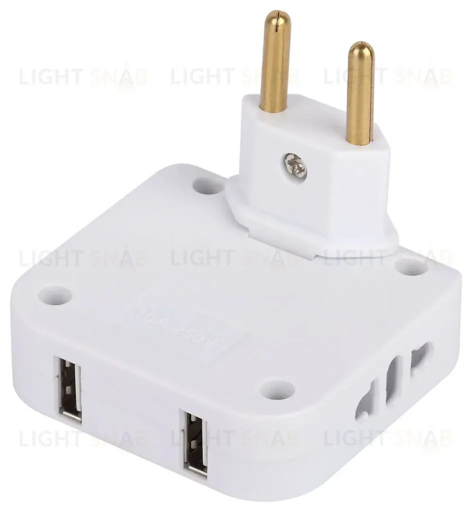 Разветвитель электрический Эра SPF-2-FL-USB поворотный на 2 розетки + 2USB 10А белый Б0069089 Б0069089