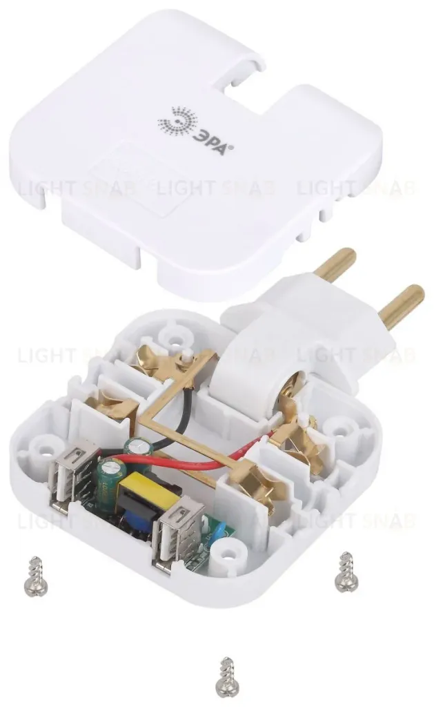 Разветвитель электрический Эра SPF-2-FL-USB поворотный на 2 розетки + 2USB 10А белый Б0069089 Б0069089