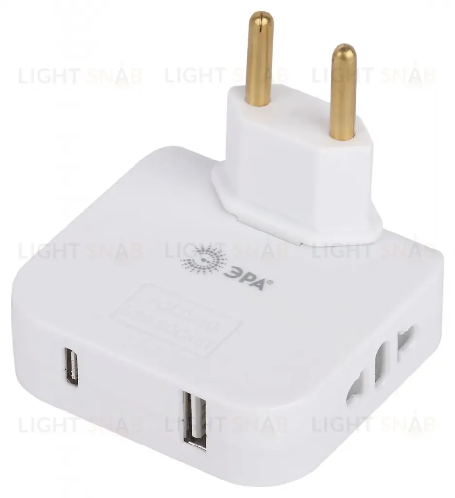 Разветвитель электрический Эра SPF-2-FL-USBC поворотный на 2 розетки + 2USB A+C 10А белый Б0069090 Б0069090