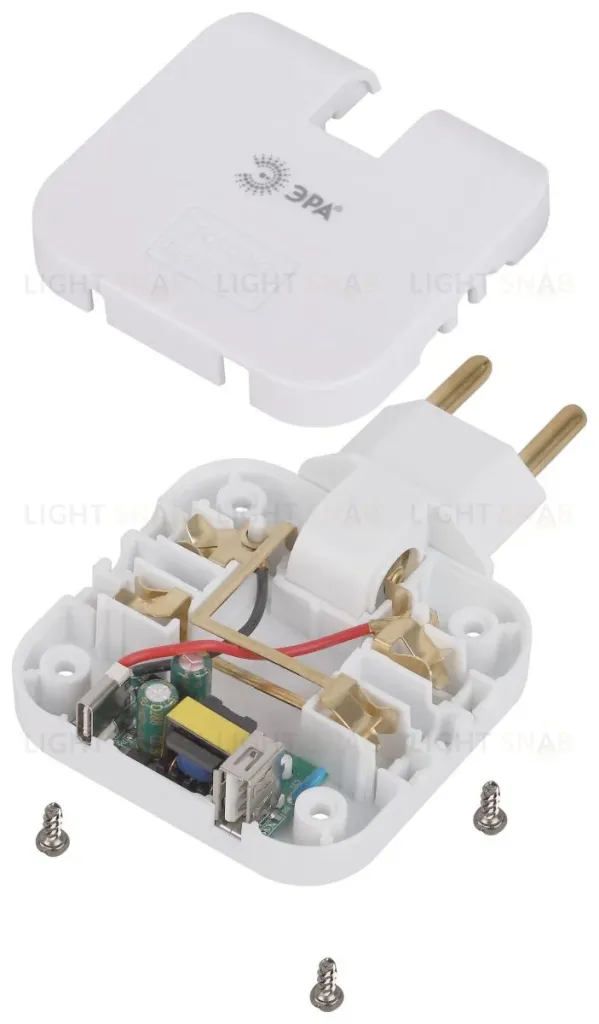 Разветвитель электрический Эра SPF-2-FL-USBC поворотный на 2 розетки + 2USB A+C 10А белый Б0069090 Б0069090