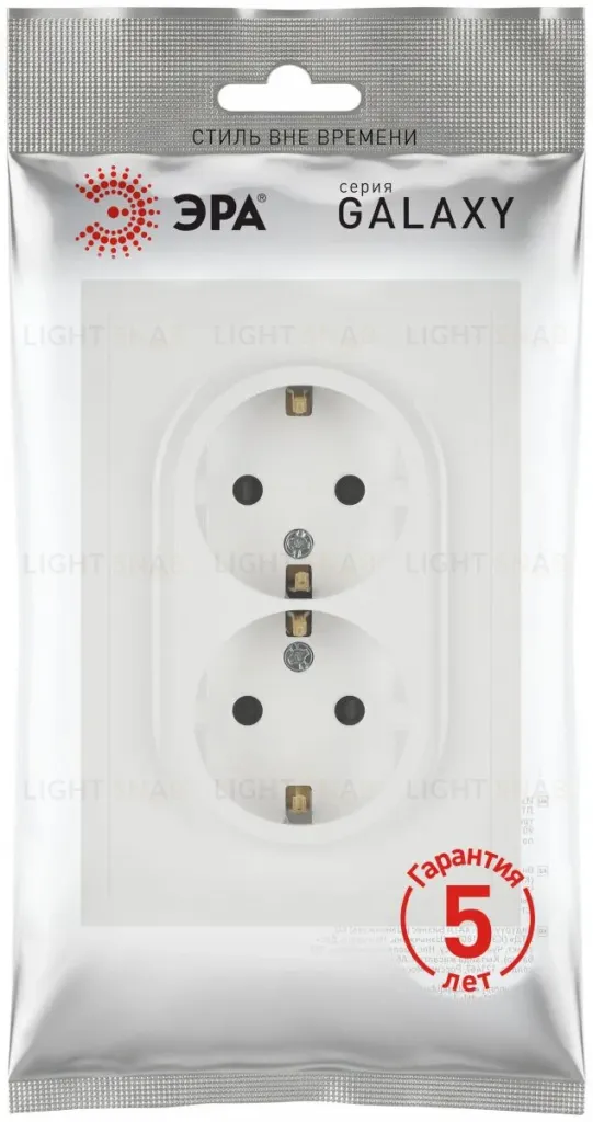 Розетка Эра Galaxy 15-2104-08 с заземлением двойная 2X2P+E Schuko 16А-250В IP20 белый матовый Б0070691 Б0070691