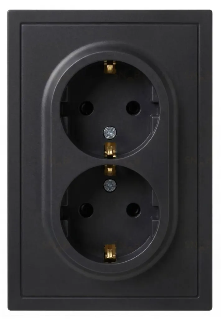 Розетка Эра Galaxy 15-2105-05 с заземлением двойная 2X2P+E Schuko со шторками IP20 16А-250В антрацит Б0070705 Б0070705