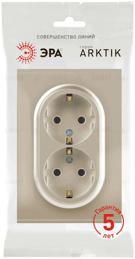 Розетка Эра Arktik 16-2105-04 двойная с заземлением 2X2P+E Schuko со шторками 16А-250В шампань Б0070457 Б0070457