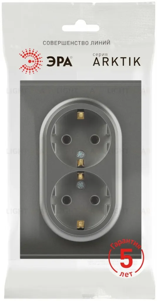 Розетка Эра Arktik 16-2105-06 двойная с заземлением 2X2P+E Schuko со шторками 16А-250В графит Б0070459 Б0070459