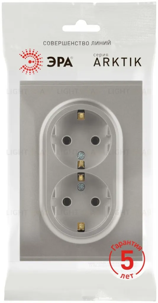 Розетка Эра Arktik 16-2105-07 двойная с заземлением 2X2P+E Schuko со шторками 16А-250В титан Б0070460 Б0070460