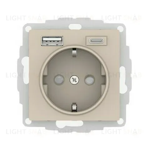 Розетка 16А c 2 USB A+C, 5В/2,4А/3,0А, 2х5В/1,5А, механизм Systeme Electric AtlasDesign Песочный ATN001232 ATN001232