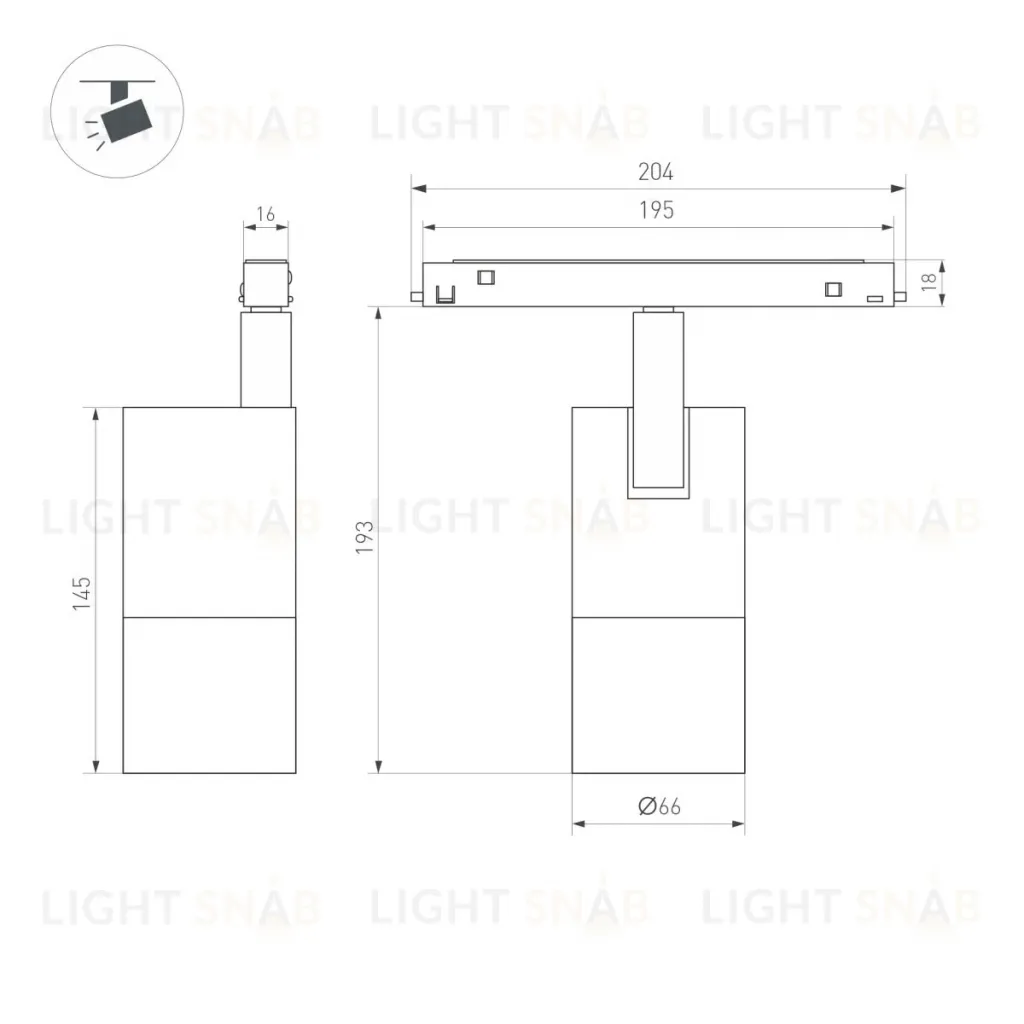 Трековый магнитный светильник ArlightMAG-ORIENT-SPOT-ZOOM-R65-15W Warm3000 (BK, 20-60 deg, 48V, DALI) (IP20 Металл) 048663(1) 048663(1)