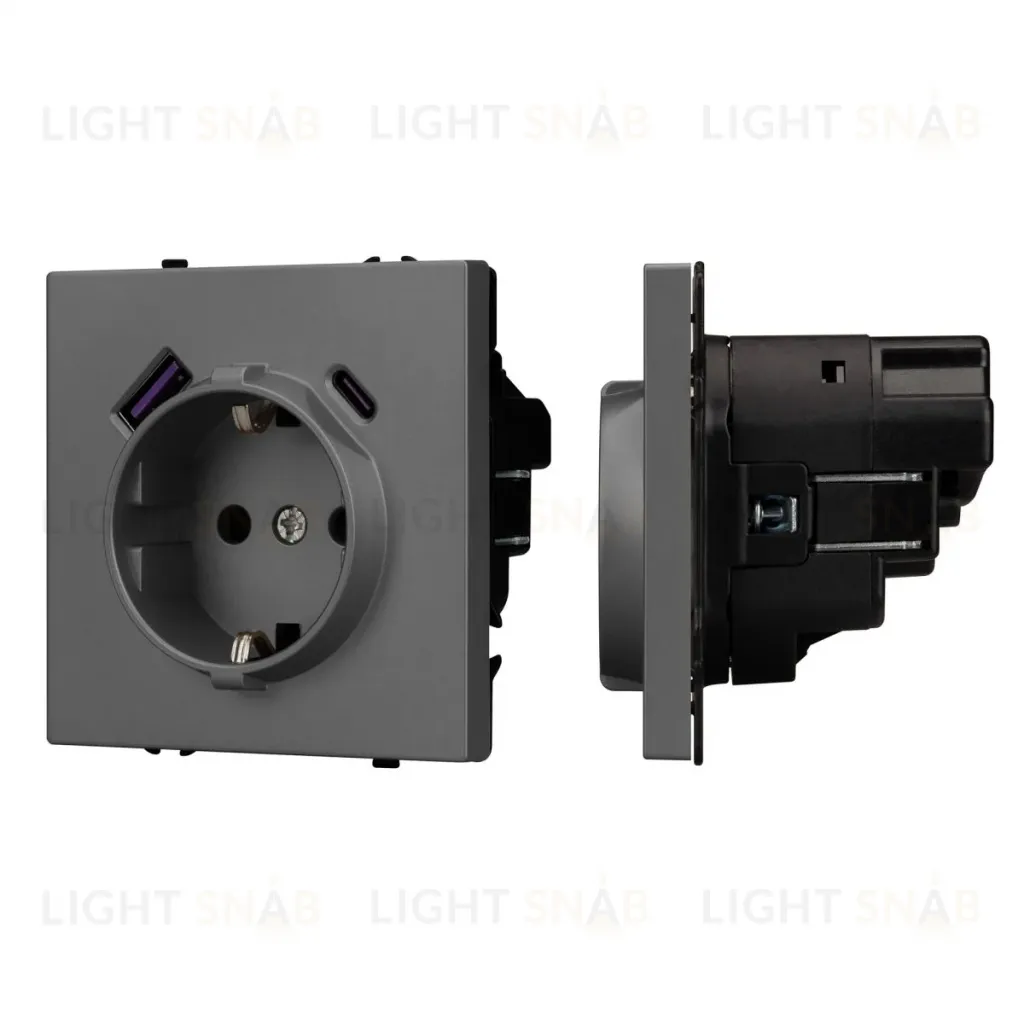 Розетка зк со шторками с USB тип А+С софт-тач серый базальт Arlight SCT-MUAC-SFPL-GR (250V, 16A) 054287(1) 054287(1)