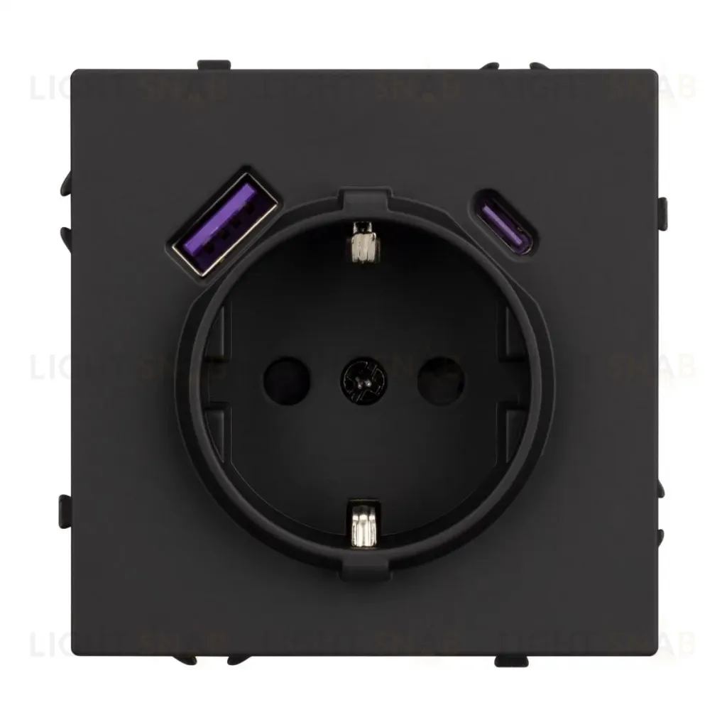 Розетка зк со шторками с USB тип А+С софт-тач черный оникс Arlight SCT-MUAC-SFPL-BK (250V, 16A) 054285(1) 054285(1)