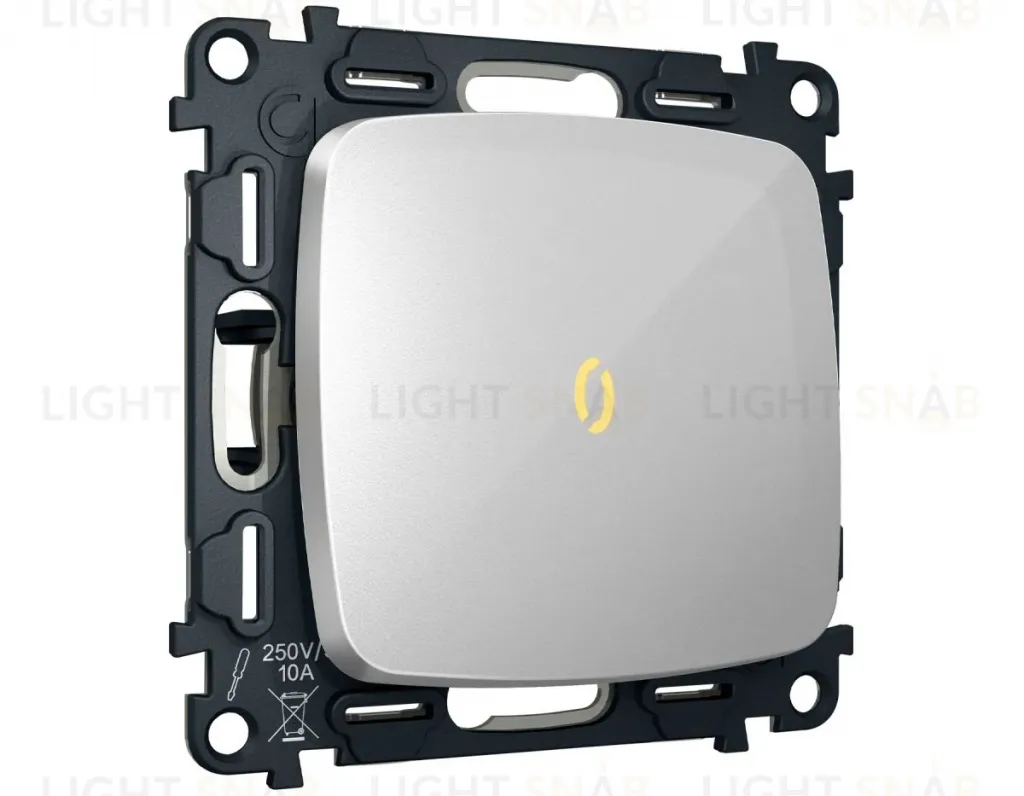 Комплект механизма 1-кл выключателя с самовозвратом с подсветкой 3200K OMEGA Серебро глянец QUANT Ambrella Volt MO402050 (OP4020, VM113, G11Y) MO402050