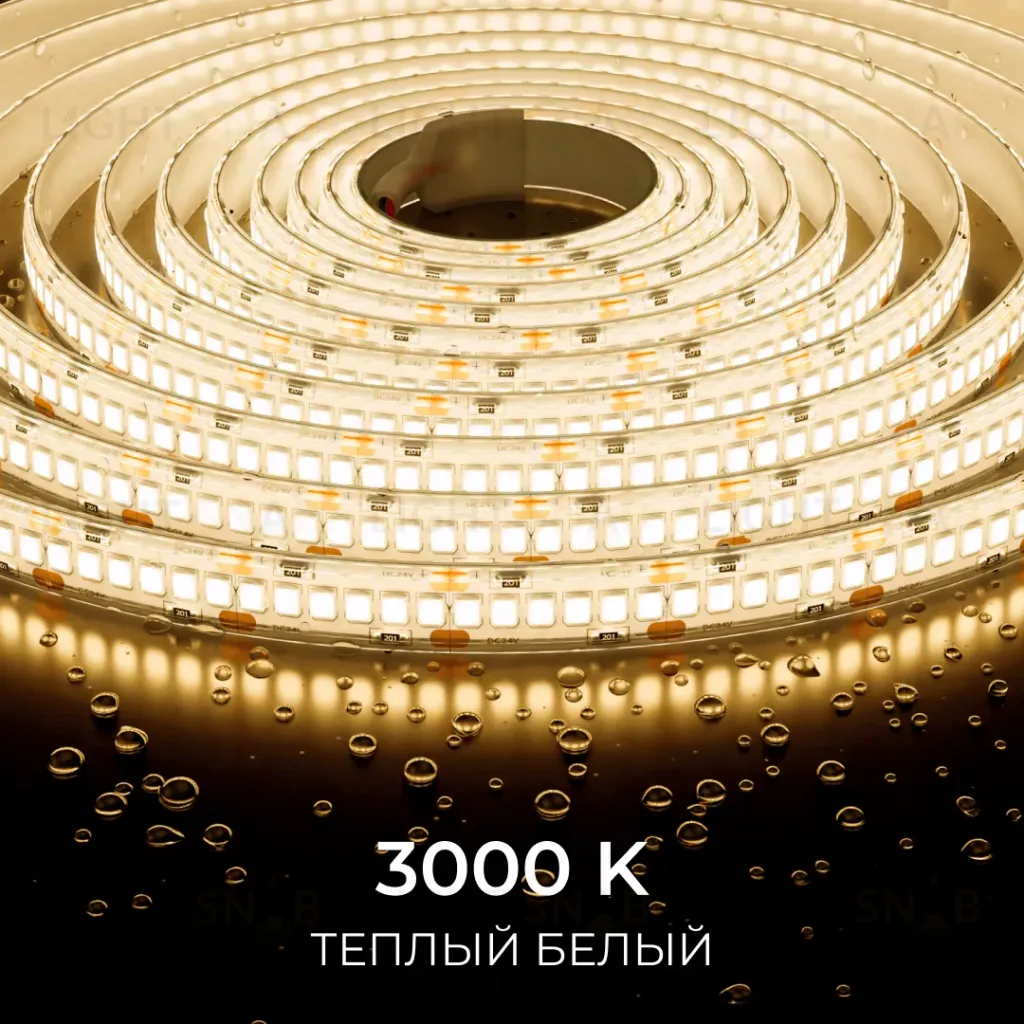 Светодиодная лента Apeyron 24В, 14,4 Вт/м, 1200 лм/м, 3000К, smd2835, 240 д/м, IP65, 5м 00-503 00-503