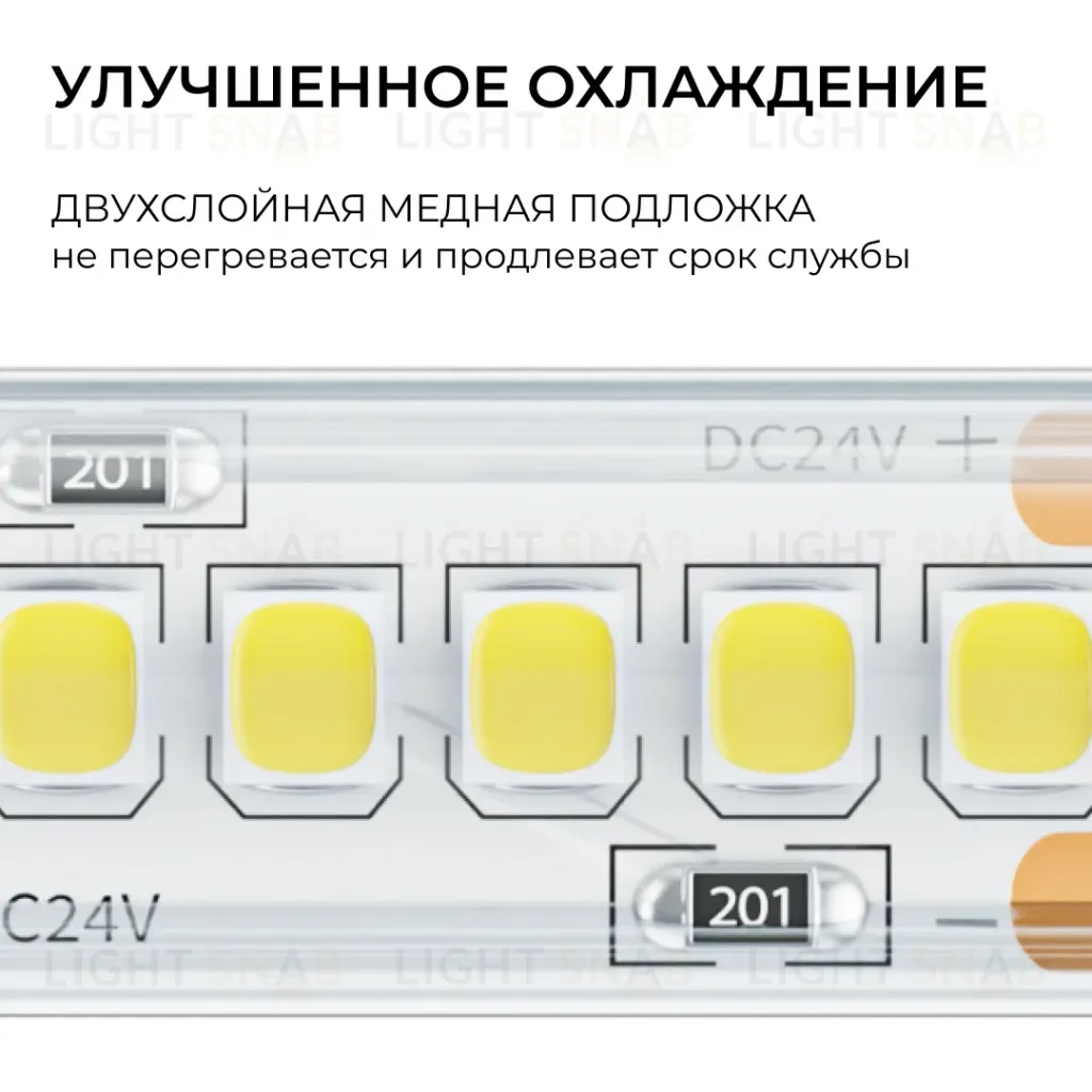 Светодиодная лента Apeyron 24В, 14,4 Вт/м, 1200 лм/м, 6500К, smd2835, 240 д/м, IP65, 5м 00-505 00-505
