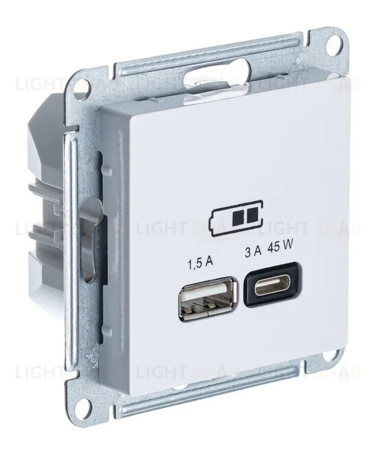 Розетка USB A + тип-C 45Вт высокоскор.заряд. QC, PD, механизм Systeme Electric AtlasDesign Лотос ATN001329 ATN001329