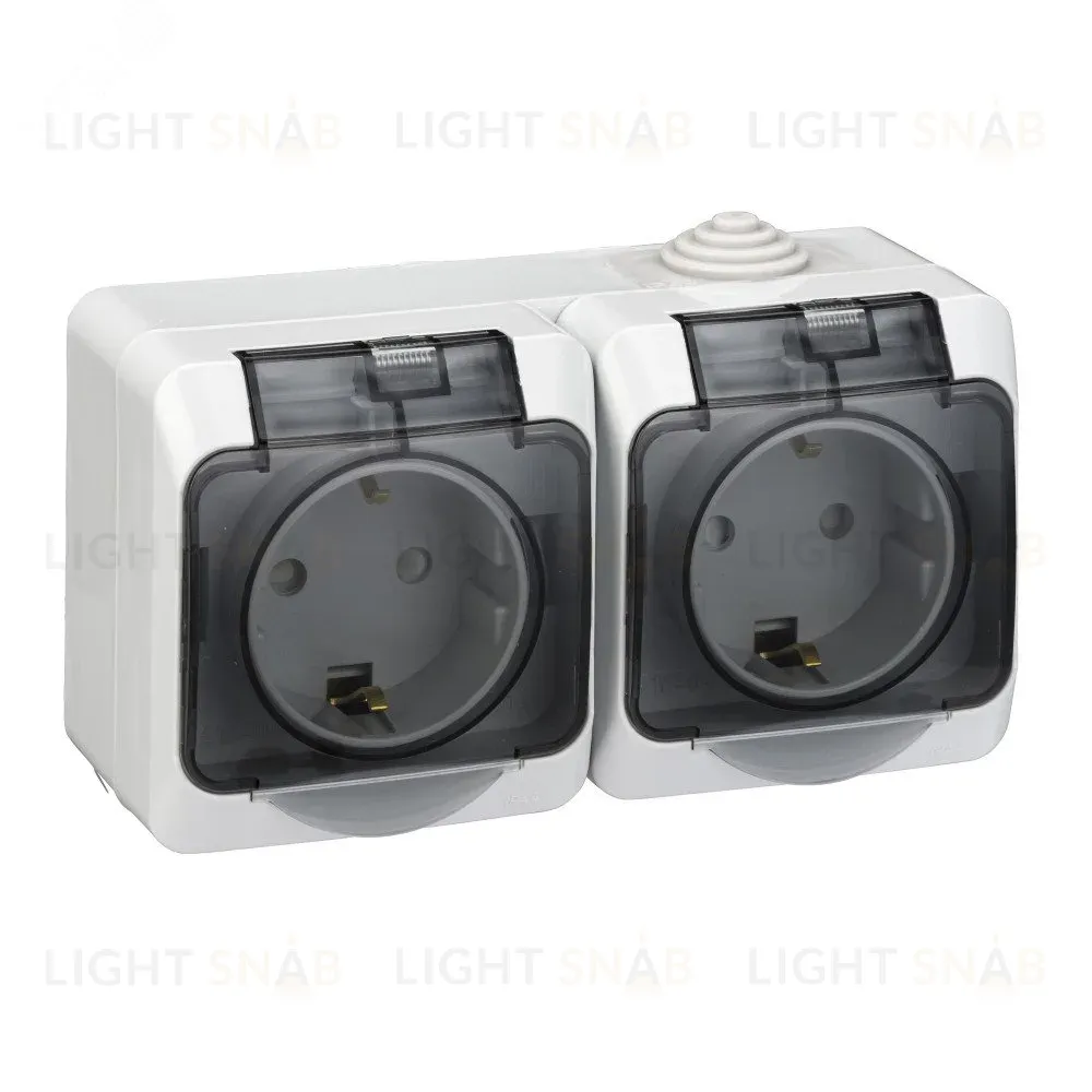 Розетка 2-я с/з со шторками c крышкой IP44 Systeme Electric Этюд наруж Серая PA16-244C PA16-244C