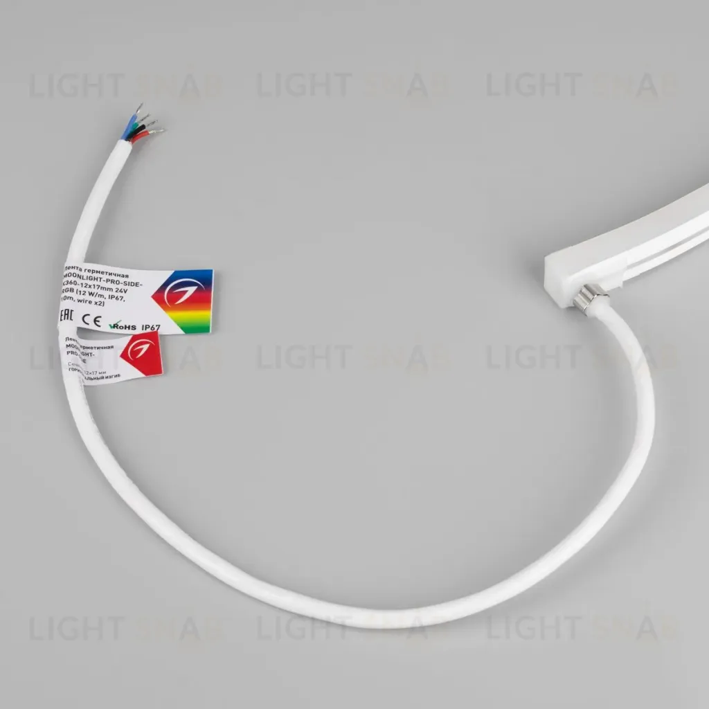 Светодиодная лента герметичная Arlight MOONLIGHT-PRO-SIDE-X360-12x17mm 24V RGB (12 W/m, IP67, 10m, wire x2) (Вывод боковой) 055317 055317
