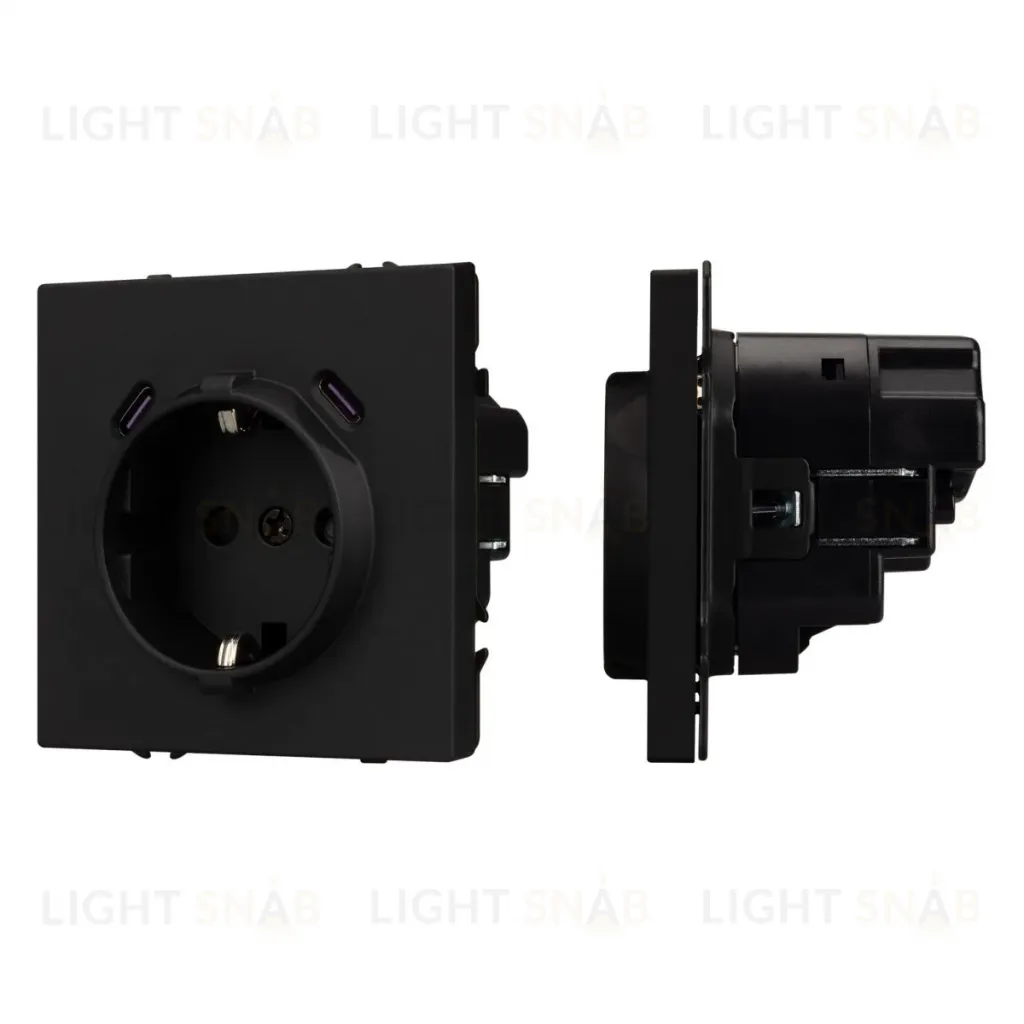 Механизм розетки с USB зарядкой Arlight SCT-NOBE-MUCC-SFPL-BK (230V, 16A) 061813 061813