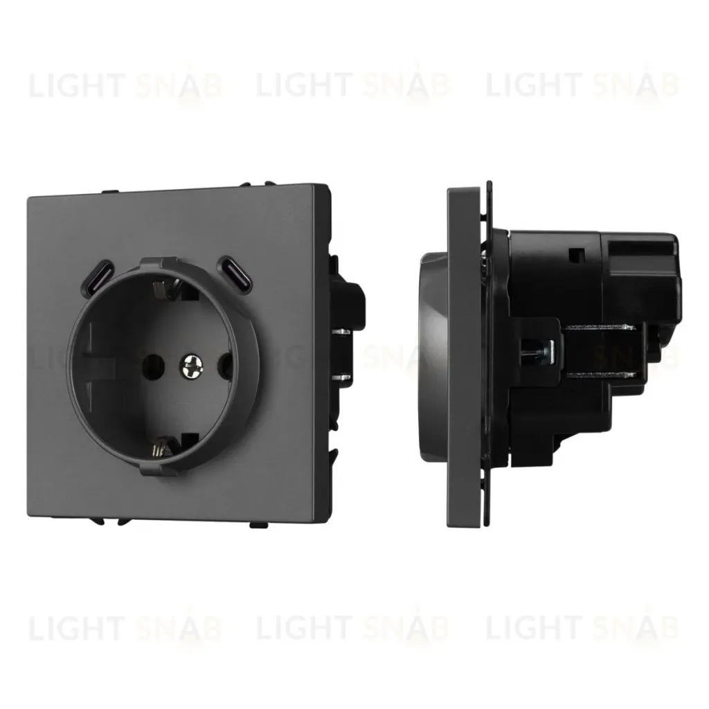 Механизм розетки с USB зарядкой Arlight SCT-NOBE-MUCC-SFPL-GR (230V, 16A) 061816 061816