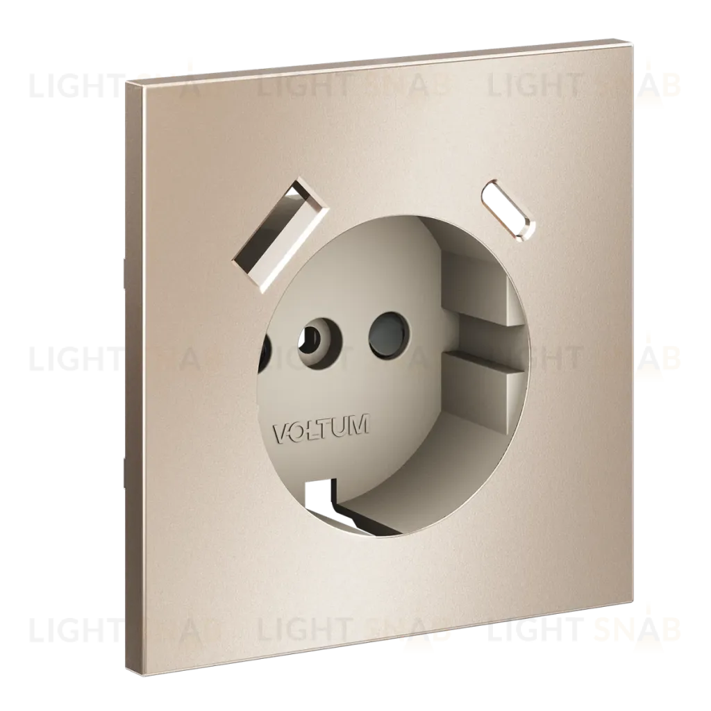 Накладка для розетки с заземлением и защитными шторками с USB A+C S70 Metal (платина) Voltum VLSM001010 VLSM001010